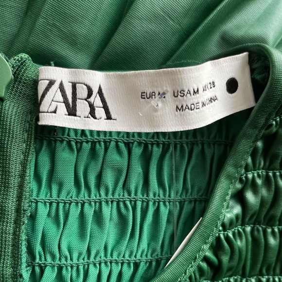 ZARA Faux Leather Peplum Smocked Bodice Top NEW - Picture 9 of 11